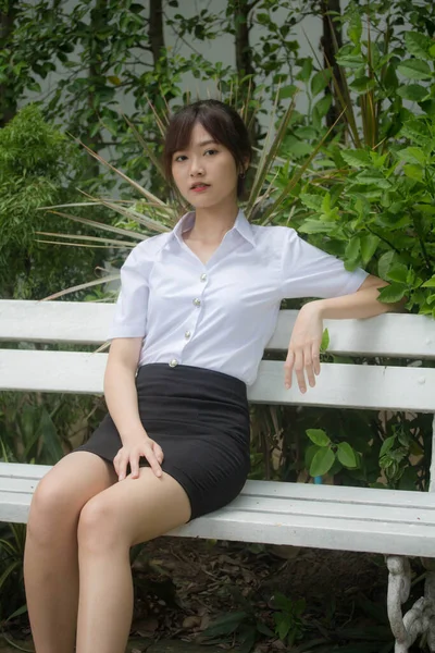 Portrait Thai Adult Student University Uniform Beautiful Girl Relax Smile — Stock Photo, Image