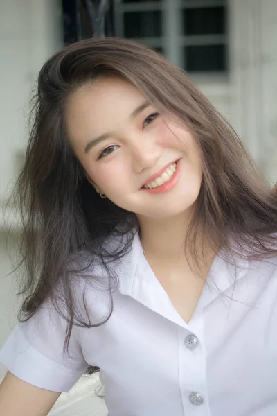Thai Porslin Vuxen Kontor Flicka Vit Skjorta Koppla Och — Stockfoto