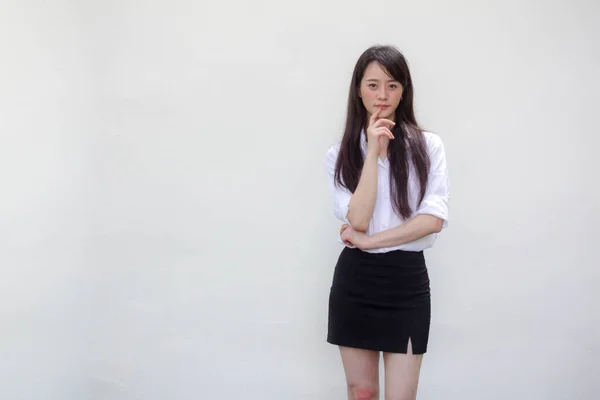 Tailandés China Adulto Oficina Chica Pensar — Foto de Stock