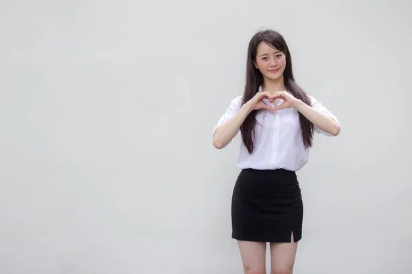 Thajský Porcelán Dospělý Kancelář Dívka Dát Srdce — Stock fotografie