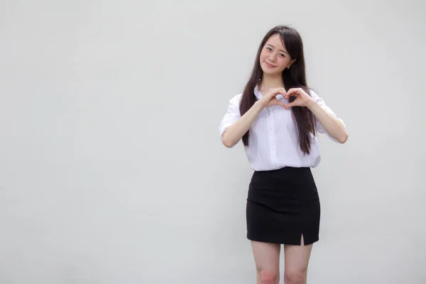 Thai Κίνα Ενηλίκων Κορίτσι Γραφείο Δώσει Καρδιά — Φωτογραφία Αρχείου