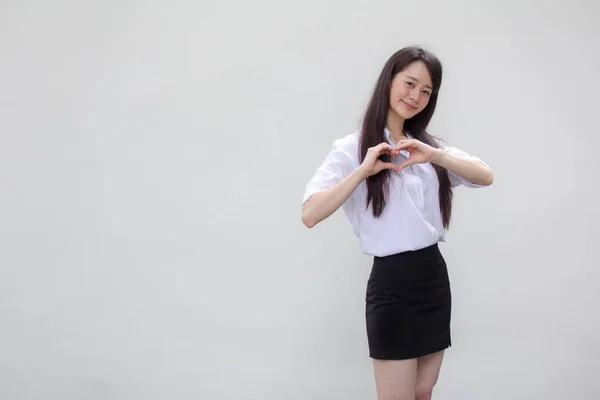 Tajski Chiny Dorosły Biuro Dziewczyna Dać Serce — Zdjęcie stockowe