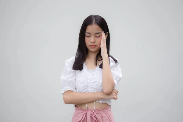 Asiatisch Thai Teen Weiß Shirt Hübsch Mädchen Think — Stockfoto