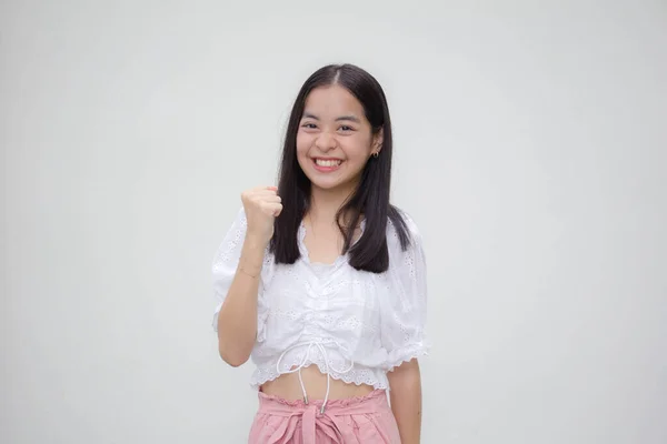 Ázsiai Thai Tini Fehér Póló Gyönyörű Lány Kiváló — Stock Fotó