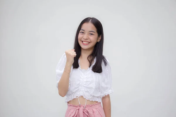 Asia Thai Teen White Shirt Beautiful Girl Excellent — Stock Photo, Image