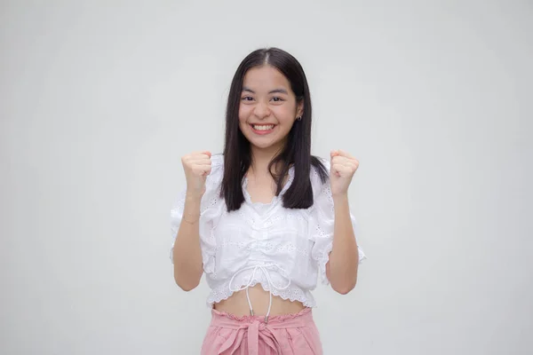 Ásia Tailandês Adolescente Branco Shirt Bela Menina Excelente — Fotografia de Stock