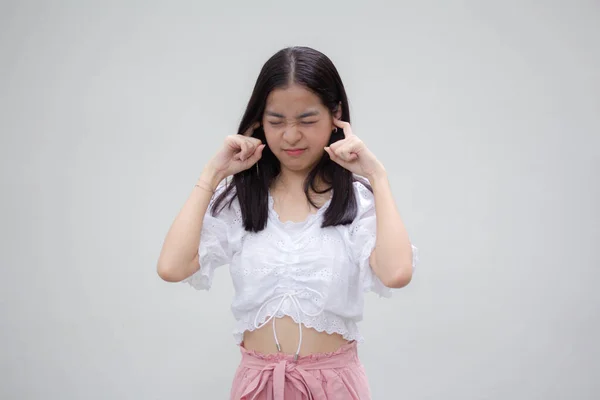 Asia Thai Remaja Shirt Putih Gadis Cantik Tidak Mendengarkan — Stok Foto