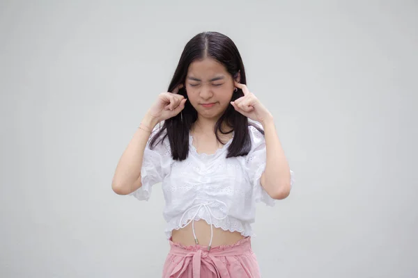 Asia Thai Teen Vit Shirt Vacker Flicka Inte Lyssna — Stockfoto