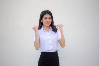 Taylandlı yetişkin öğrenci üniforması. Harika bir kız.