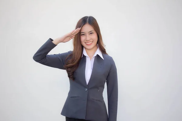 Porträt Von Thai Adult Office Girl Salute — Stockfoto