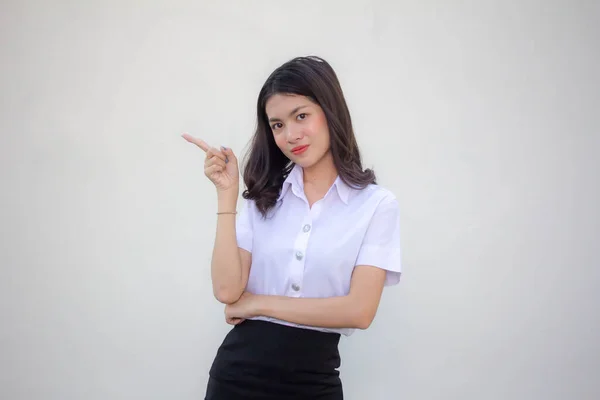 Thai Erwachsene Student Universität Uniform Hübsch Mädchen Pointing — Stockfoto