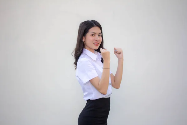 Tailandés Adulto Estudiante Universidad Uniforme Hermosa Chica Excelente —  Fotos de Stock