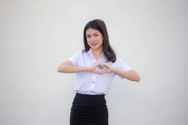 Thai Erwachsene Studentin Universität Uniform Schön Geben Herz — Stockfoto