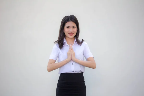 Thai Adult Student University Uniform Beautiful Girl Thai Pay Respect — Stock Photo, Image