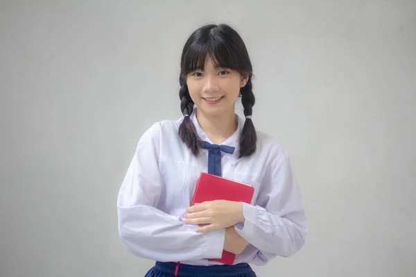 Retrato Tailandês Estudante Ensino Médio Uniforme Adolescente Linda Menina Feliz — Fotografia de Stock