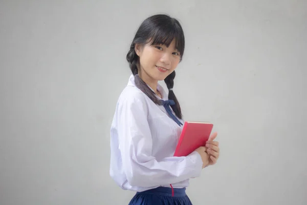 Retrato Tailandês Estudante Ensino Médio Uniforme Adolescente Linda Menina Feliz — Fotografia de Stock