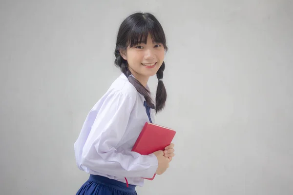 Retrato Tailandês Estudante Ensino Médio Uniforme Adolescente Linda Menina Feliz — Fotografia de Stock