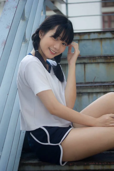 Thai Teen Hübsch Mädchen Japanisch Sports Student Uniform Glücklich Und — Stockfoto