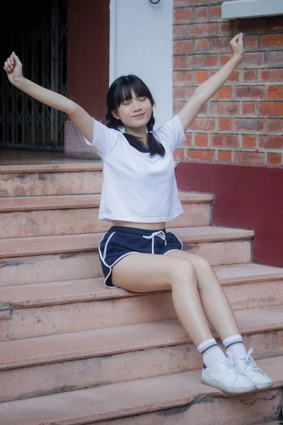 Tailandês Adolescente Linda Menina Japonês Esportes Estudante Uniforme Feliz Relaxar — Fotografia de Stock