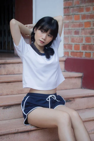 Tailandés Adolescente Hermosa Chica Japonés Deportes Estudiante Uniforme Feliz Relajarse — Foto de Stock