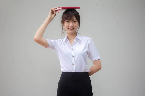 Thai Adult Student Universität Uniform Schön Mädchen Und Rot Buch — Stockfoto