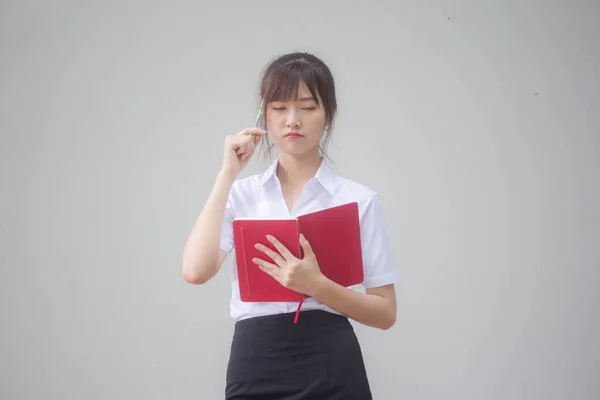 タイの大人の学生の大学制服美少女の肖像書 — ストック写真