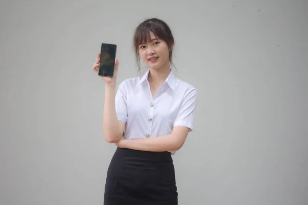 Thai Volwassen Student Universiteit Uniform Mooi Meisje Tonen Haar Smart — Stockfoto