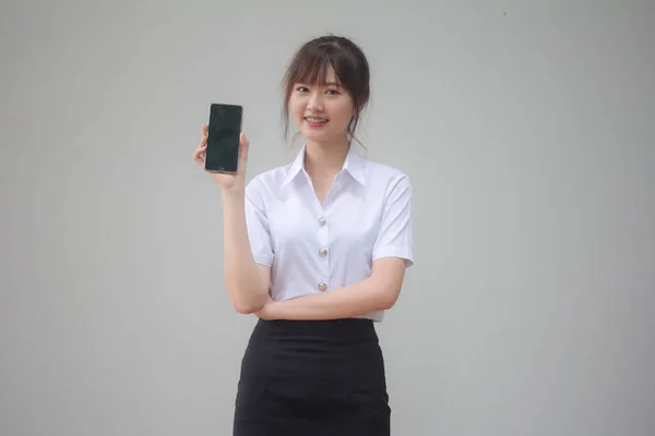 Thai Volwassen Student Universiteit Uniform Mooi Meisje Tonen Haar Smart — Stockfoto