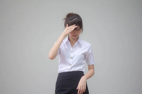 Portrait Thai Adulte Étudiant Uniforme Universitaire Belle Fille Regarde Pas — Photo