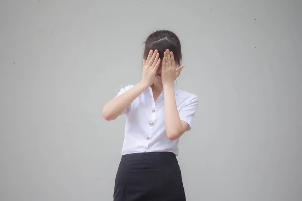 Portret Van Thai Volwassen Student Universiteit Uniform Mooi Meisje Niet — Stockfoto