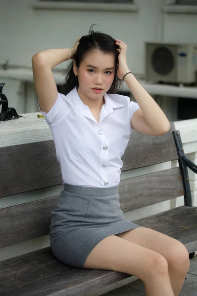 Thai China Adult Office Girl White Shirt Relax Smile — Stock Photo, Image