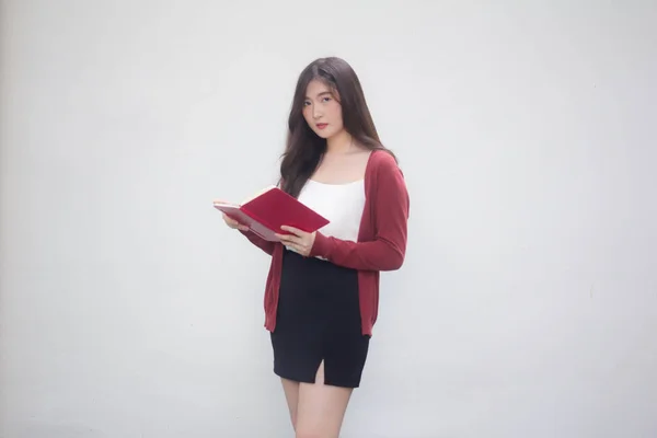 Retrato Tailandés Adulto Trabajando Mujeres Tamaño Camisa Blanca Lectura Libro —  Fotos de Stock