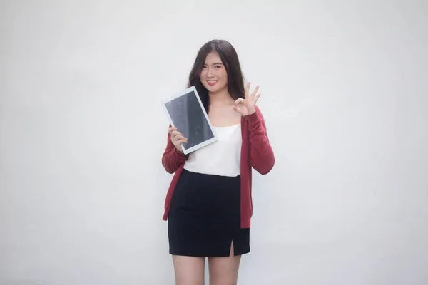 Portret Van Thai Volwassen Student Universiteit Uniform Mooi Meisje Met — Stockfoto