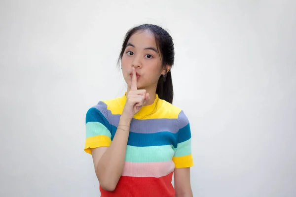Asia Thai Adolescent Couleur Shirt Belle Fille Silencieusement — Photo