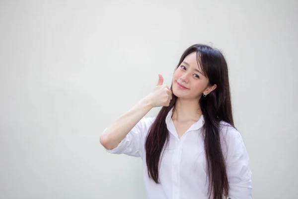 Retrato Mujer Trabajadora Tailandesa Camisa Blanca Como —  Fotos de Stock