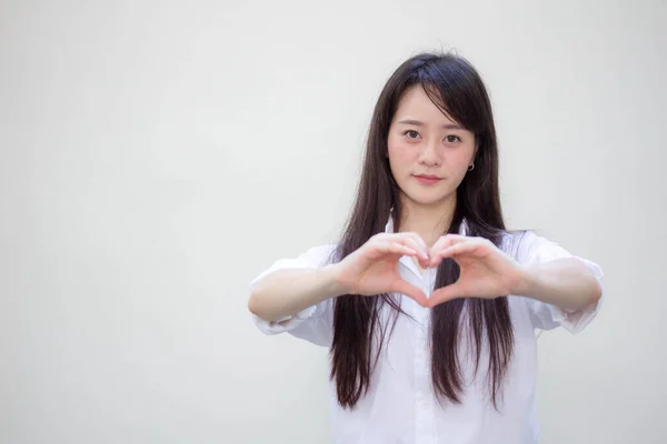 Thai China Adult Office Girl Give Heart — Stock Photo, Image