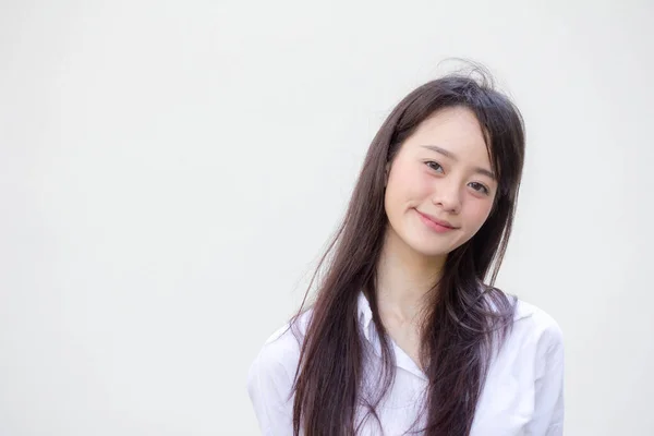 Portrait Thai China Adult Office Girl White Shirt Relax Smile — Stock Photo, Image