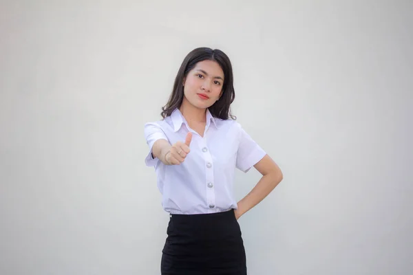 Tailandês Adulto Estudante Universidade Uniforme Bela Menina Como — Fotografia de Stock