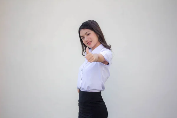 Tailandês Adulto Estudante Universidade Uniforme Bela Menina Como — Fotografia de Stock