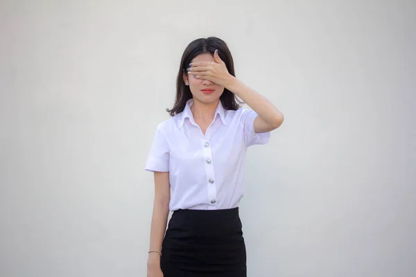 Thai Vuxen Student Universitet Uniform Vacker Flicka Inte Titta — Stockfoto