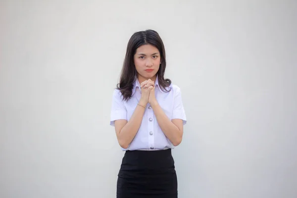 Thai Erwachsene Student Universität Uniform Hübsch Mädchen Beten — Stockfoto