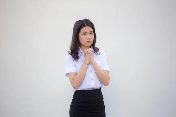 Thai Adulte Étudiant Université Uniforme Belle Fille Prier — Photo