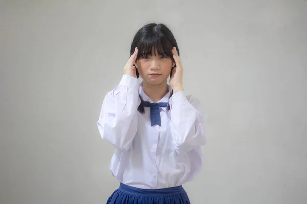 Retrato Tailandés Estudiante Secundaria Uniforme Hermosa Chica Think — Foto de Stock