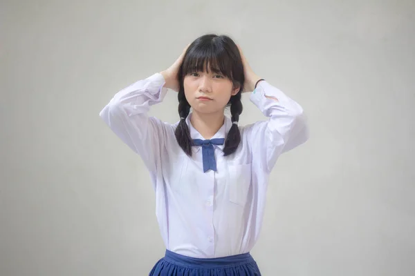 Portrait Thai High School Student Uniform Beautiful Girl Think — Stock Photo, Image