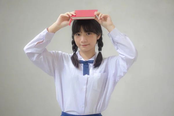 Ásia Tailandês Estudante Ensino Médio Uniforme Bela Menina Livro — Fotografia de Stock