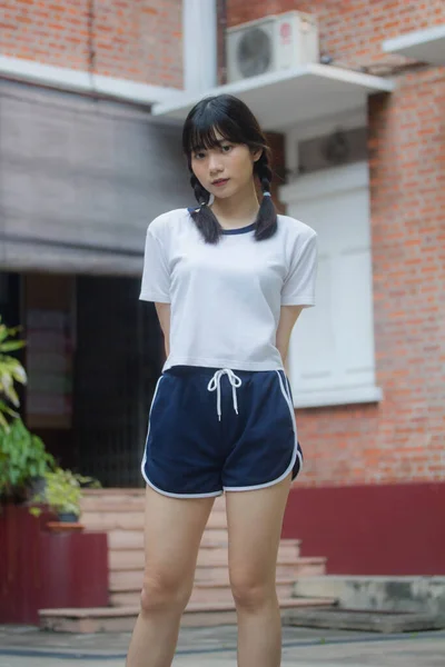 Tailandês Adolescente Linda Menina Japonês Esportes Estudante Uniforme Feliz Relaxar — Fotografia de Stock