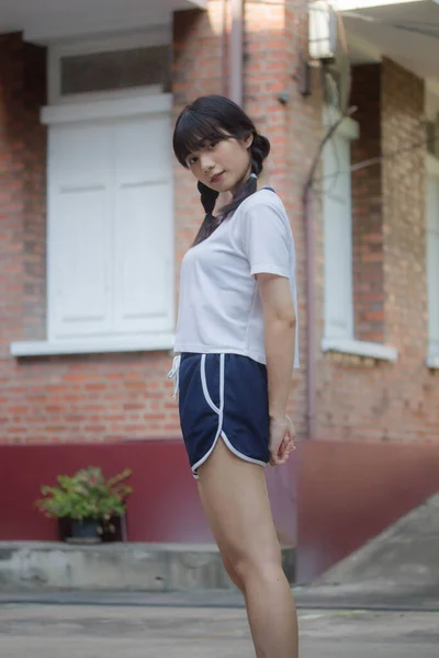 Tailandés Adolescente Hermosa Chica Japonés Deportes Estudiante Uniforme Feliz Relajarse —  Fotos de Stock