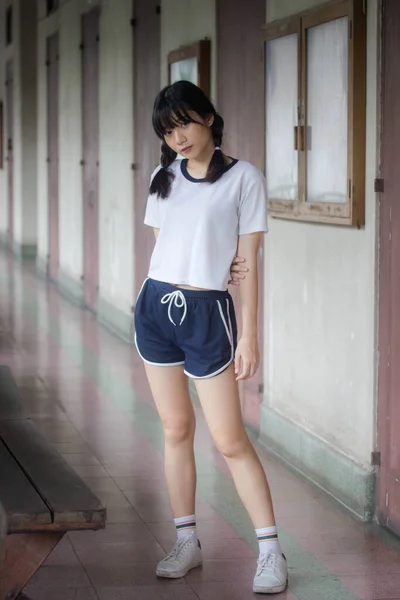 Tailandês Adolescente Linda Menina Japonês Esportes Estudante Uniforme Feliz Relaxar — Fotografia de Stock