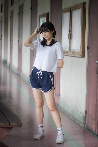 Tailandês Adolescente Linda Menina Japonês Esportes Estudante Uniforme Feliz Relaxar — Fotografia de Stock