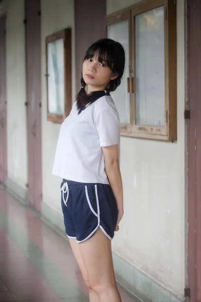 Thai Teen Beautiful Girl Japanese Sports Student Uniform Happy Relax — Stock Photo, Image